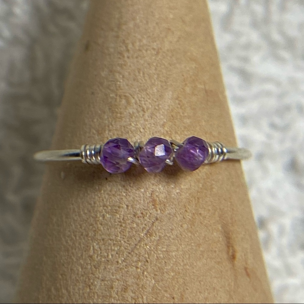 Dainty amethyst wire wrapped ring band 925SS